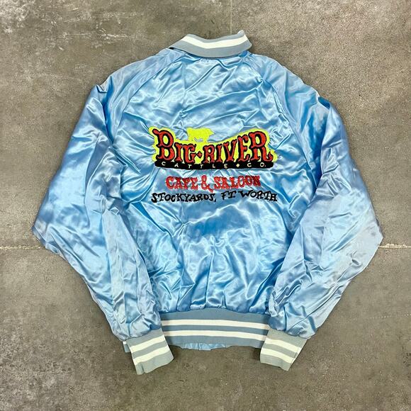 Vintage 80's Big River Cattle Co Stockyards Fort Worth Texas Bomber Jacket M - Picture 1 of 7